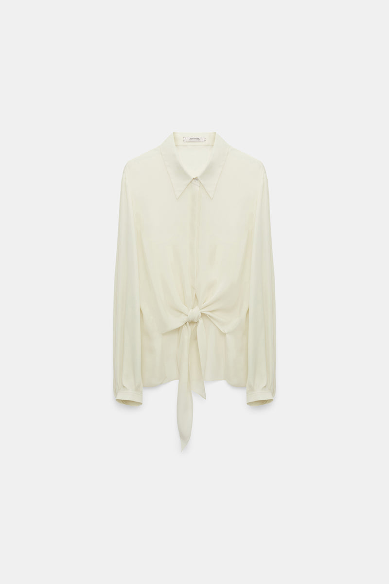 Dorothee Schumacher Silk Georgette Tie Blouse in Shadow White Vancouver. Shop Online or in Store.