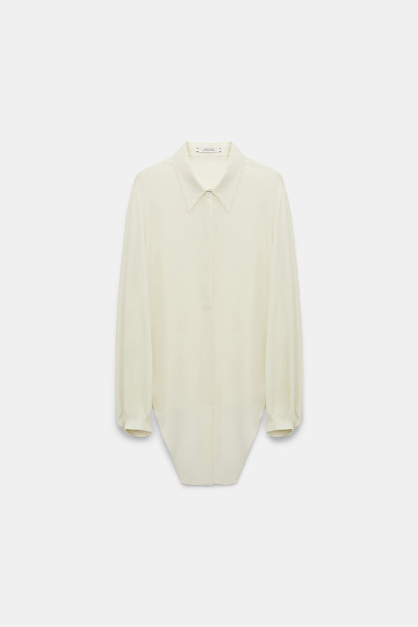 Dorothee Schumacher Silk Georgette Tie Blouse in Shadow White Vancouver. Shop Online or in Store.