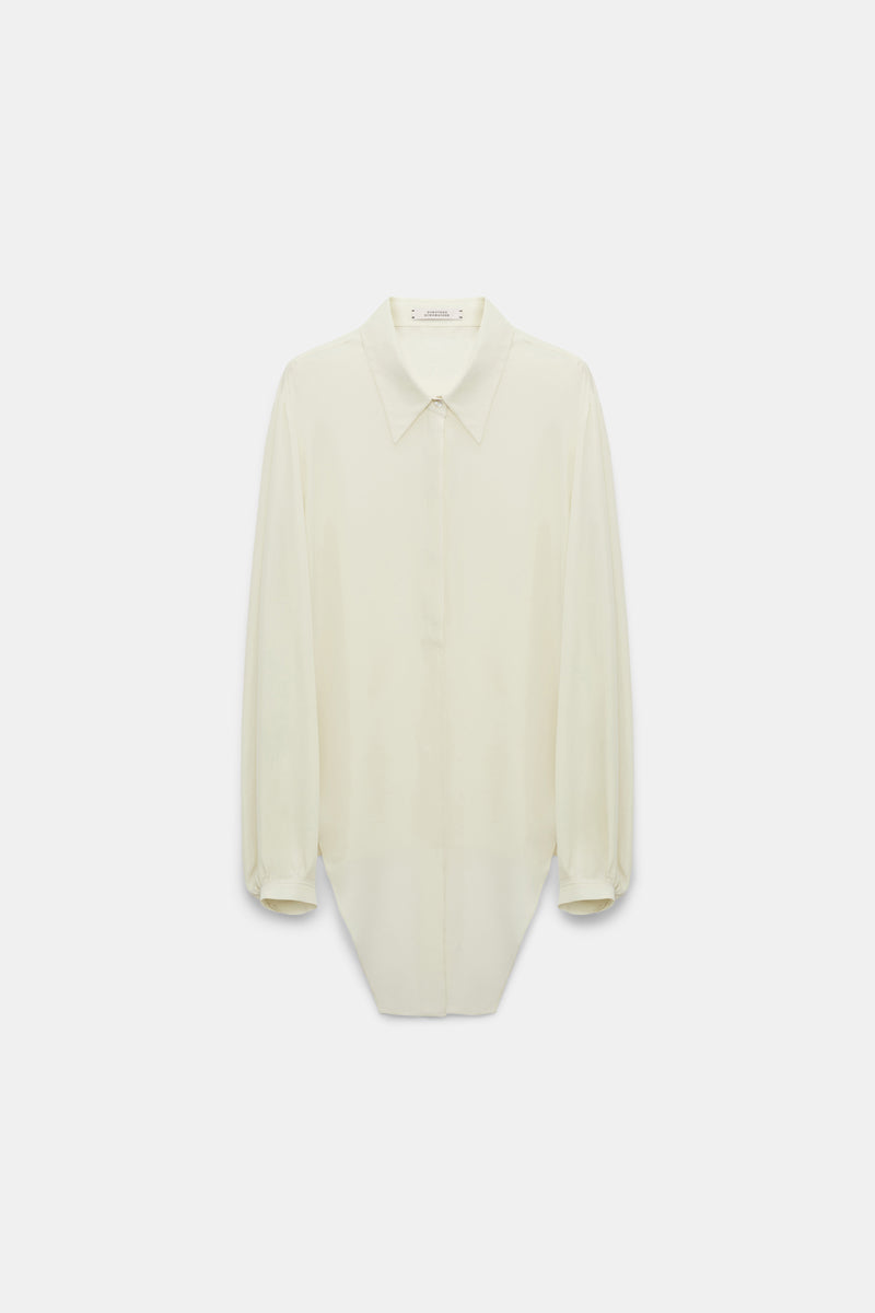Dorothee Schumacher Silk Georgette Tie Blouse in Shadow White Vancouver. Shop Online or in Store.