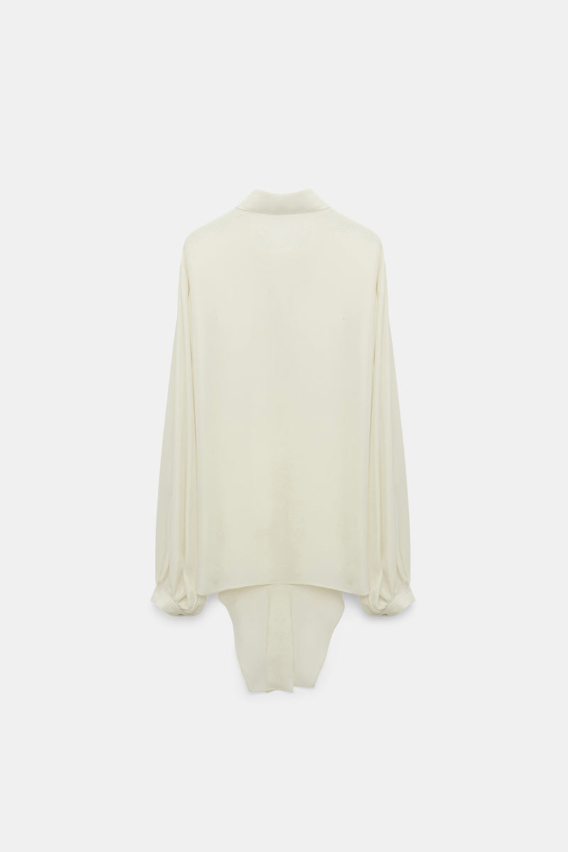 Dorothee Schumacher Silk Georgette Tie Blouse in Shadow White Vancouver. Shop Online or in Store.