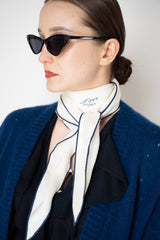 Dorothee Schumacher Silk "Love" Scarf with Navy Blue Trim in White Vancouver. Shop Online or in Store