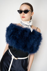 Dorothee Schumacher Silk "Love" Scarf with Navy Blue Trim in White Vancouver. Shop Online or in Store