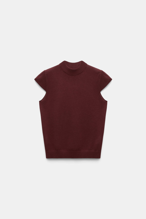 Dorothee Schumacher Silk Merino Cap Sleeve Knit Top in Burgundy Vancouver. Shop Online or in Store.