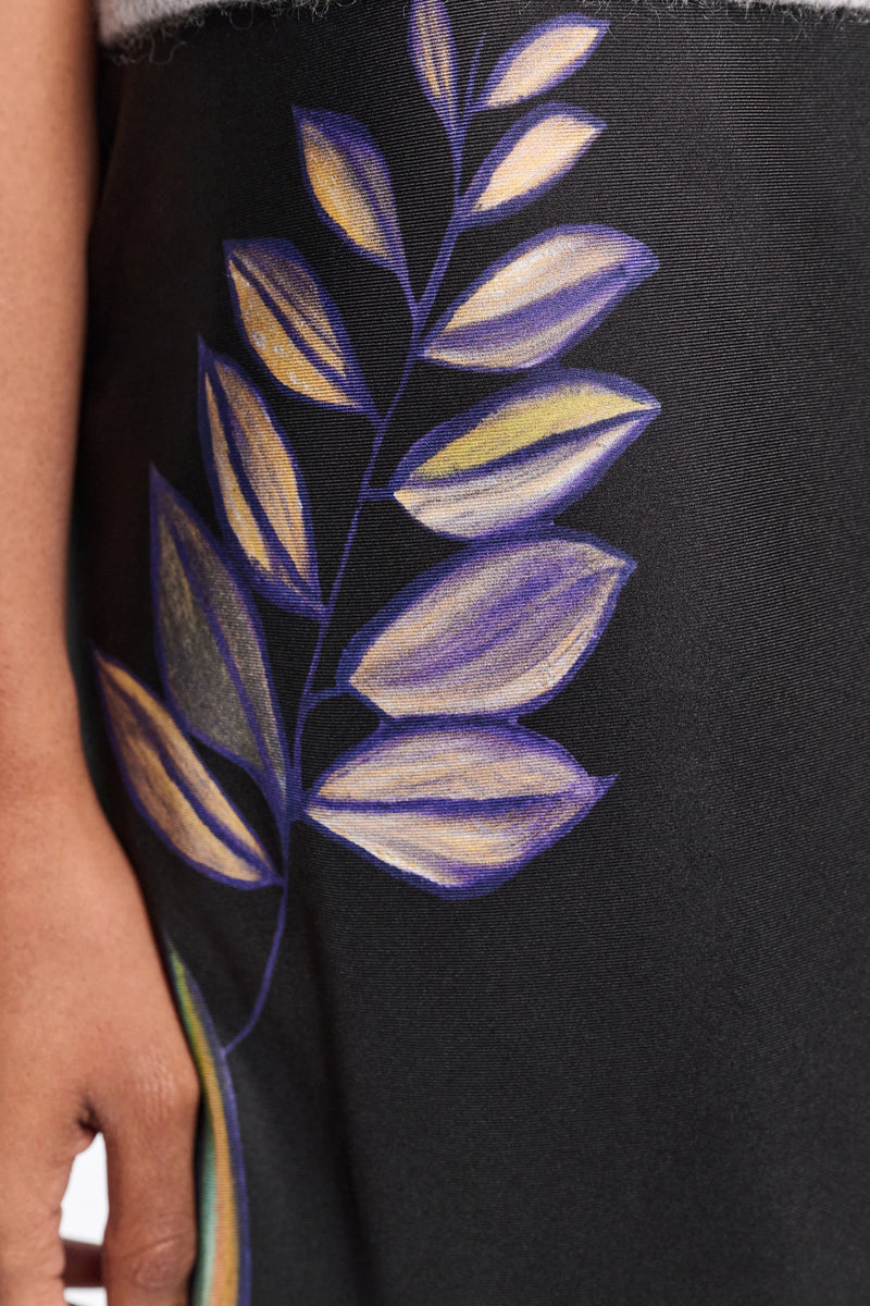 Dorothee Schumacher Silk Midi Skirt with Placement Print in Black Vancouver. Shop Online or in Store.