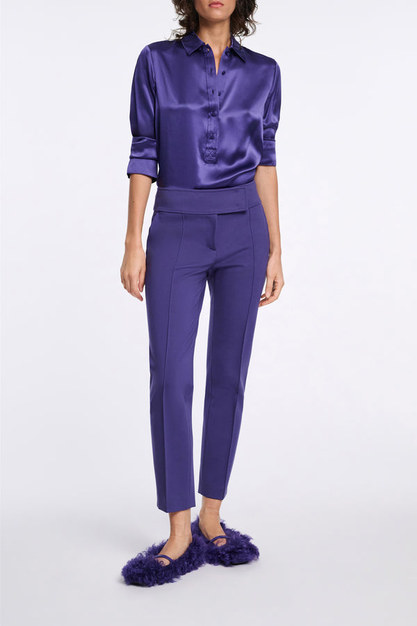 Dorothee Schumacher Silk Satin Popover Blouse in Iris Vancouver. Shop Online or in Store.