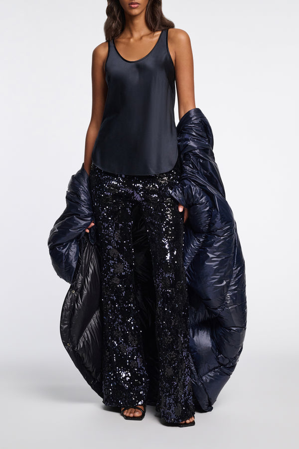 Dorothee Schumacher Silk Satin Tank Top in Navy Vancouver. Shop Online or in Store.