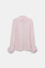 Dorothee Schumacher Silk Voile Striped Button-Up Blouse with Puff Cuffs in Pink Vancouver. Shop Online or in Store.