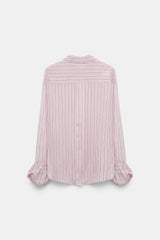 Dorothee Schumacher Silk Voile Striped Button-Up Blouse with Puff Cuffs in Pink Vancouver. Shop Online or in Store.
