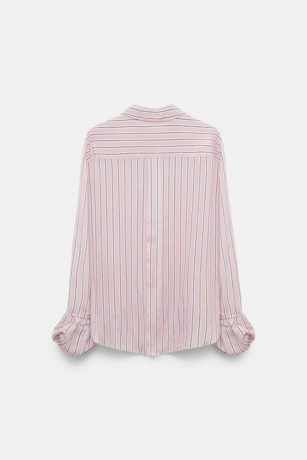 Dorothee Schumacher Silk Voile Striped Button-Up Blouse with Puff Cuffs in Pink Vancouver. Shop Online or in Store.