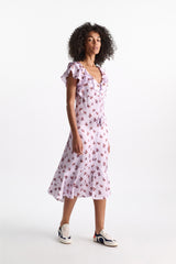 Dorothee Schumacher Sleeveless Midi Dress in Printed Silk Satin in Lilac Vancouver. Shop Online or in Store.