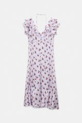Dorothee Schumacher Sleeveless Midi Dress in Printed Silk Satin in Lilac Vancouver. Shop Online or in Store.