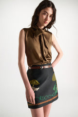Dorothee Schumacher Sleeveless Satin Blouse with Tie Collar in Porcini Vancouver. Shop Online or in Store