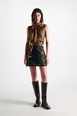 Dorothee Schumacher Sleeveless Satin Blouse with Tie Collar in Porcini Vancouver. Shop Online or in Store