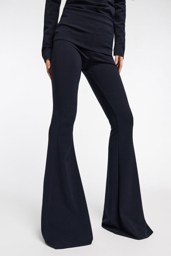 Dorothee Schumacher Slim Pants with Flared Leg in Navy. Shop Online or in Store.