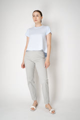 Dorothee Schumacher Stretch Cotton Flared T-Shirt in Light Blue Vancouver. Shop Online or in Store