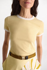 Dorothee Schumacher Stretch Cotton Shrunken T-Shirt with Contrast Trim in Pastel Yellow Vancouver. Shop Online or in Store.
