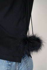 Dorothee Schumacher Stretch Cotton T-shirt with Back Pompom Detail in Black Vancouver. Shop Online or in Store