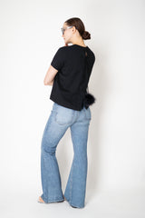 Dorothee Schumacher Stretch Cotton T-shirt with Back Pompom Detail in Black Vancouver. Shop Online or in Store