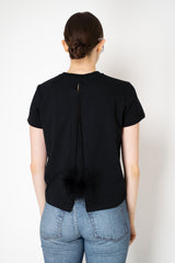 Dorothee Schumacher Stretch Cotton T-shirt with Back Pompom Detail in Black Vancouver. Shop Online or in Store