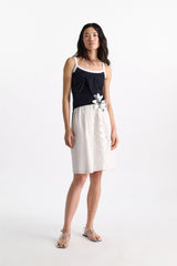 Dorothee Schumacher Stretch Cotton Tank Top with Contrast Trim in Navy Vancouver. Shop Online or in Store.
