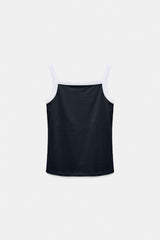 Dorothee Schumacher Stretch Cotton Tank Top with Contrast Trim in Navy Vancouver. Shop Online or in Store.