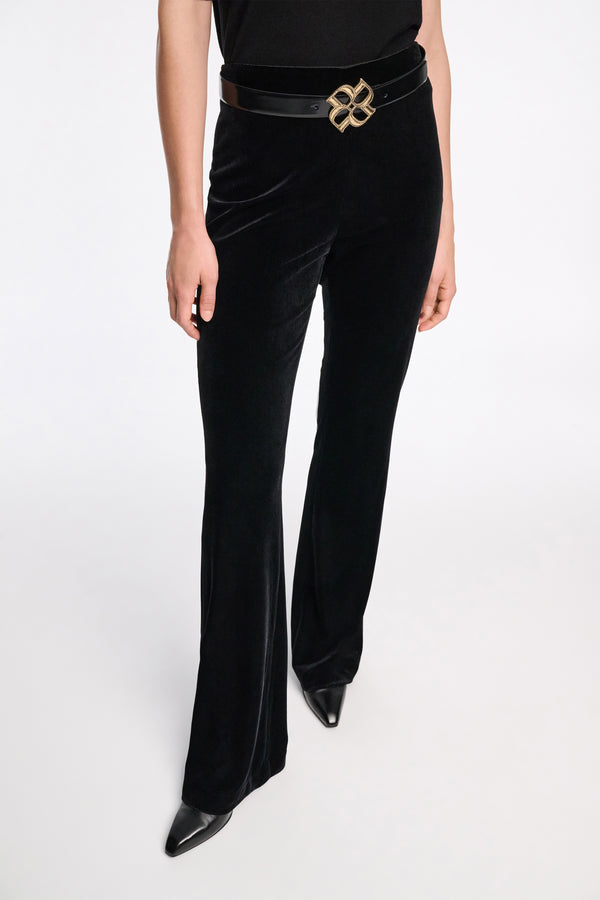 Dorothee Schumacher Stretch Knit Flared Velvet Pants in Black Vancouver. Shop Online or in Store.