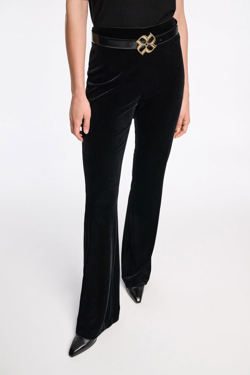 Dorothee Schumacher Stretch Knit Flared Velvet Pants in Black Vancouver. Shop Online or in Store.
