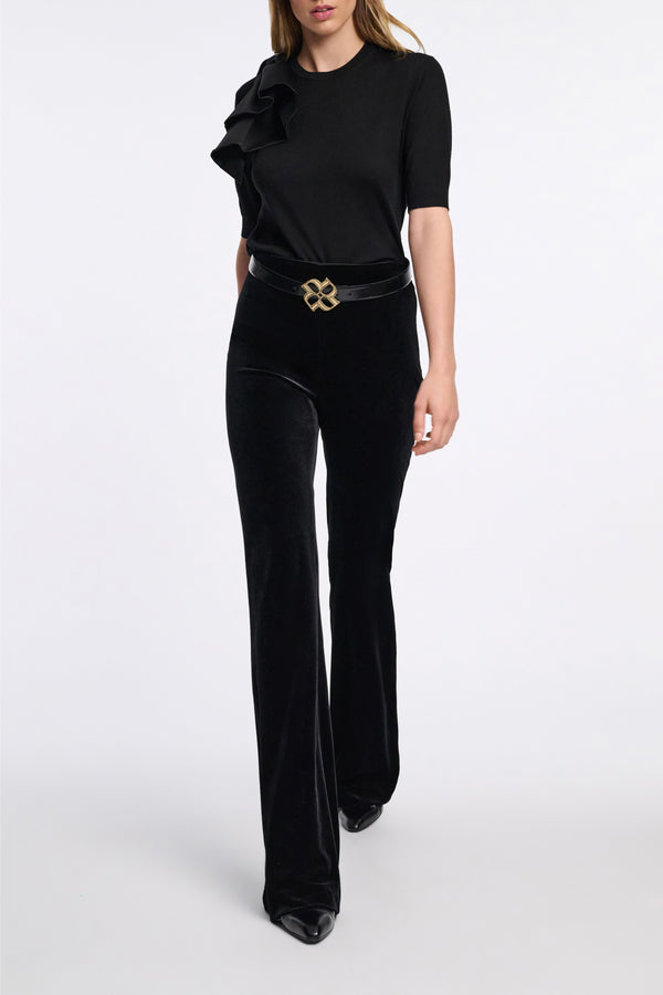 Dorothee Schumacher Stretch Knit Flared Velvet Pants in Black Vancouver. Shop Online or in Store.