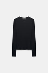Dorothee Schumacher Stretch Knit Viscose Cashmere Long Sleeve Top in Black Vancouver. Shop Online or in Store.