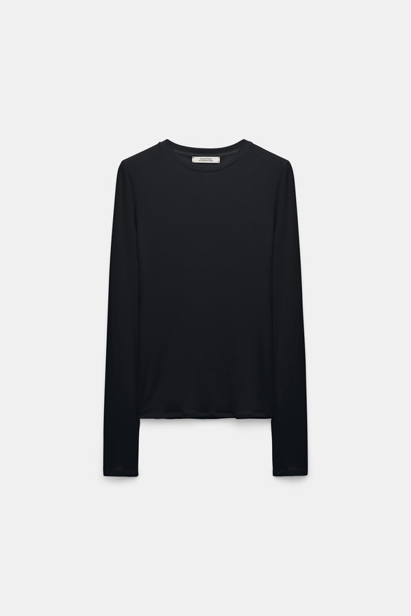Dorothee Schumacher Stretch Knit Viscose Cashmere Long Sleeve Top in Black Vancouver. Shop Online or in Store.