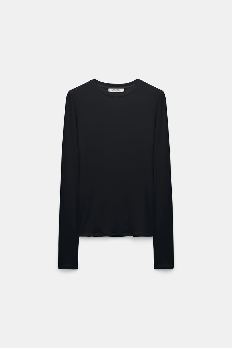 Dorothee Schumacher Stretch Knit Viscose Cashmere Long Sleeve Top in Black Vancouver. Shop Online or in Store.