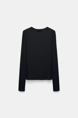 Dorothee Schumacher Stretch Knit Viscose Cashmere Long Sleeve Top in Black Vancouver. Shop Online or in Store.
