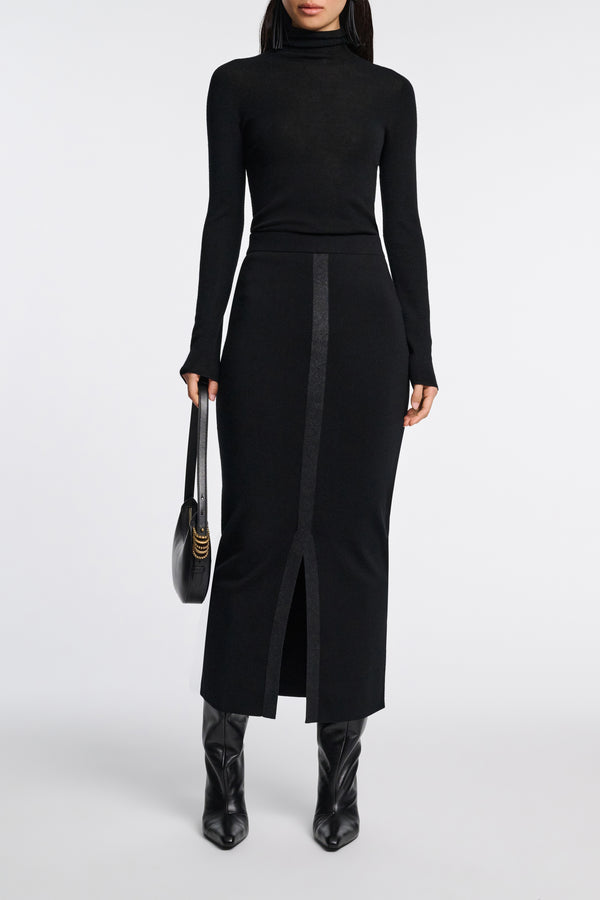 Dorothee Schumacher Stretch Merino Skirt with Foil Print in Black Vancouver. Shop Online or in Store.