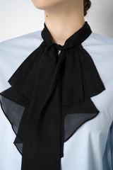 Dorothee Schumacher Stretch Poplin Blouse with Draped Bow in Icy Blue Vancouver. Shop Online or in Store.