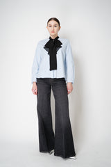 Dorothee Schumacher Stretch Poplin Blouse with Draped Bow in Icy Blue Vancouver. Shop Online or in Store.