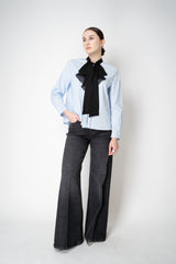 Dorothee Schumacher Stretch Poplin Blouse with Draped Bow in Icy Blue Vancouver. Shop Online or in Store.
