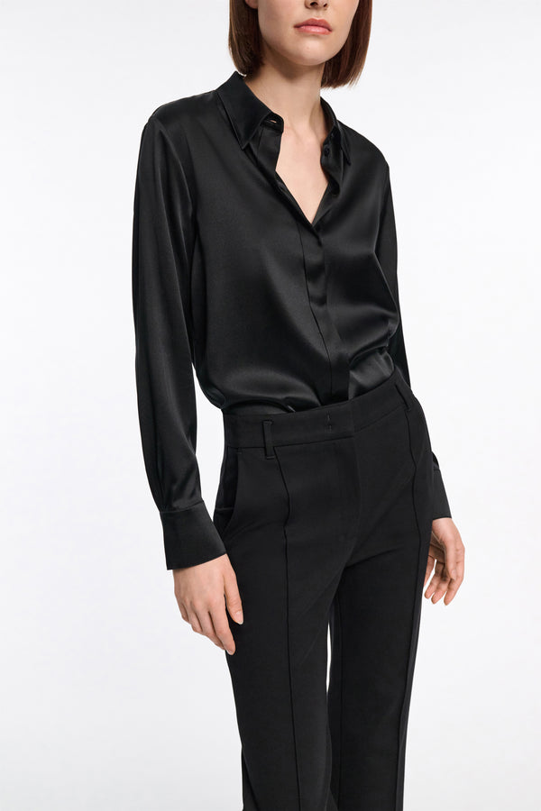 Dorothee Schumacher Stretch Silk Satin Blouse in Black Vancouver. Shop Online or in Store.