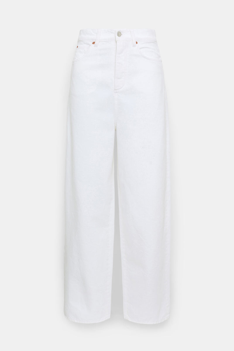 Dorothee Schumacher Tapered Leg Mid Rise Baggy Jeans in White Vancouver. Shop Online or in Store.