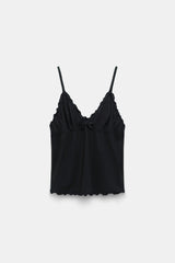 Dorothee Schumacher Technical Jersey Ruffled Coquette Camisole in Black Vancouver. Shop Online or in Store.