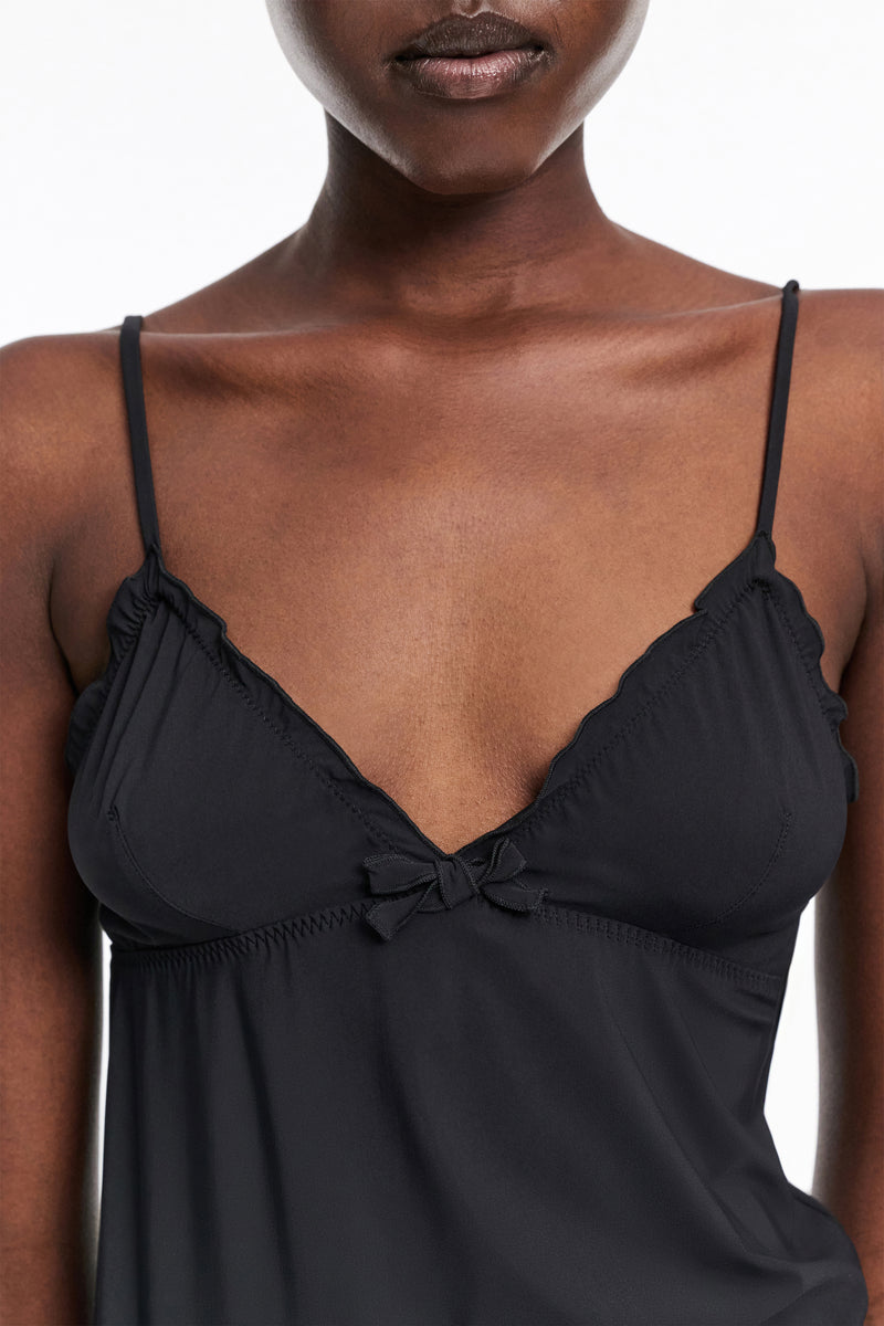 Dorothee Schumacher Technical Jersey Ruffled Coquette Camisole in Black Vancouver. Shop Online or in Store.