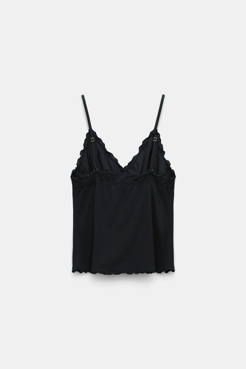 Dorothee Schumacher Technical Jersey Ruffled Coquette Camisole in Black Vancouver. Shop Online or in Store.