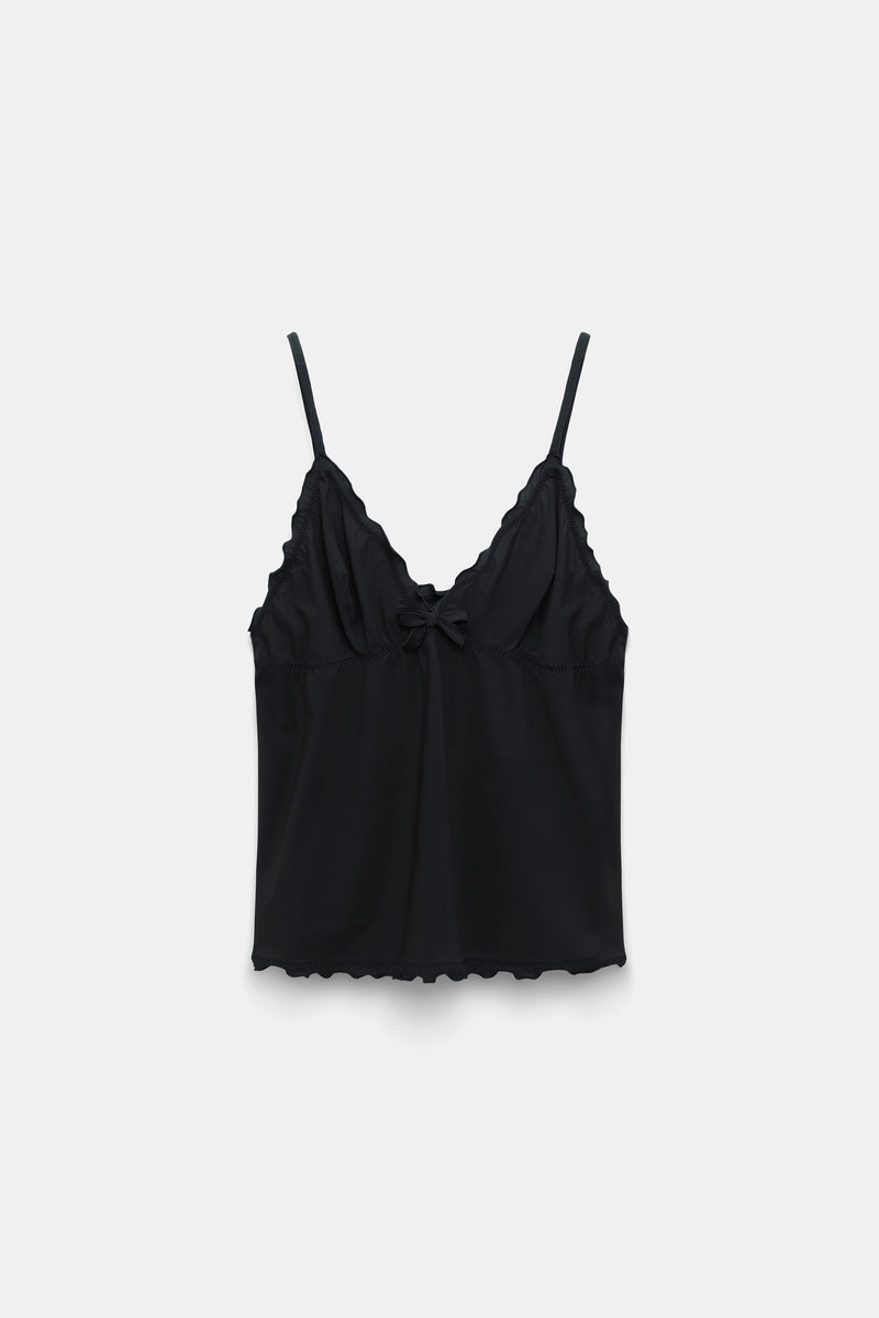 Dorothee Schumacher Technical Jersey Ruffled Coquette Camisole in Black Vancouver. Shop Online or in Store.