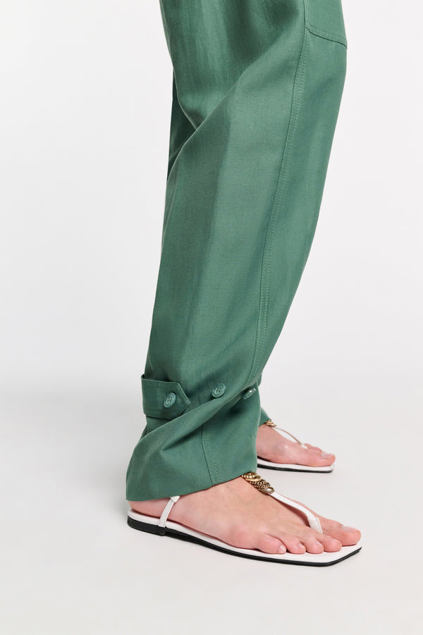 Dorothee Schumacher Technical Linen O-Leg Pants in Green Vancouver. Shop Online or in Store.