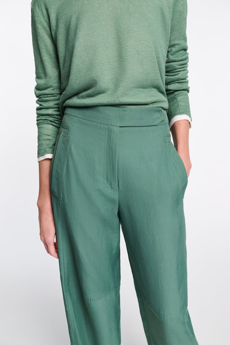 Dorothee Schumacher Technical Linen O-Leg Pants in Green Vancouver. Shop Online or in Store.