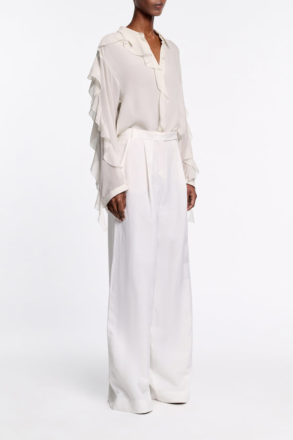 Dorothee Schumacher Technical Linen Wide Leg Pants in White Vancouver. Shop Online or in Store.