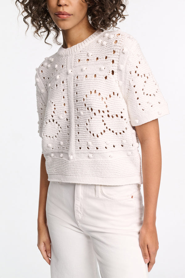 Dorothee Schumacher Textured Knit Top with D-Rose Pointelle in White Vancouver. Shop Online or in Store.