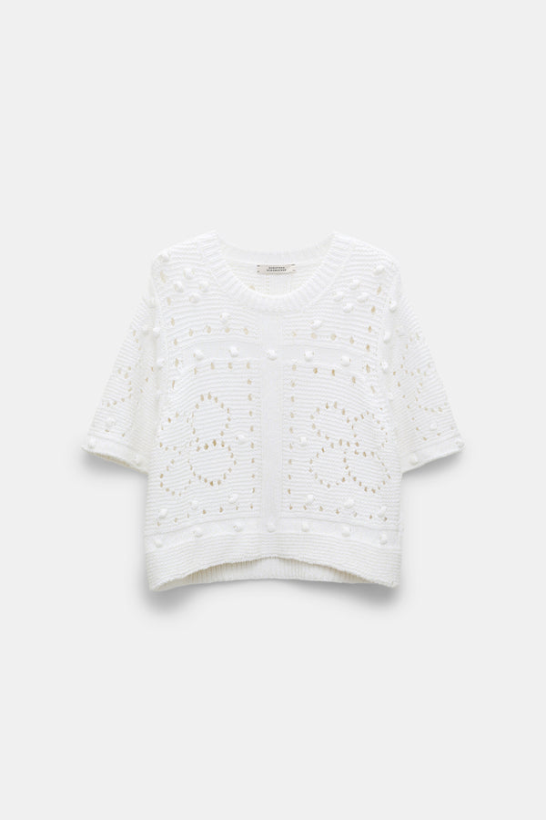 Dorothee Schumacher Textured Knit Top with D-Rose Pointelle in White Vancouver. Shop Online or in Store.