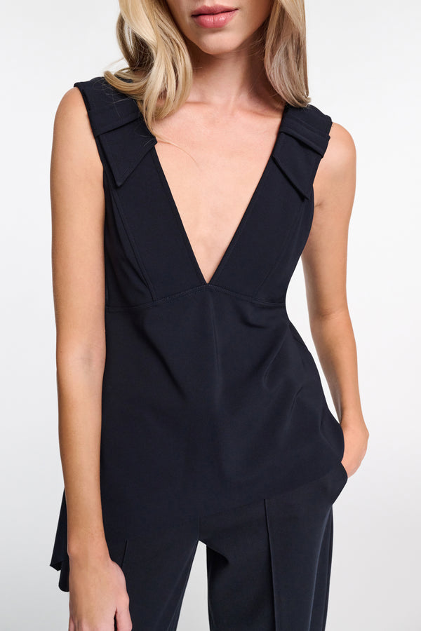Dorothee Schumacher V-Neck Tank Top with Wide Straps in Navy. Shop Online or in Store.