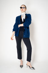 Dorothee Schumacher V-neck Cashmere Cardigan with Pointelle Open-Work Details in Ocean Blue Vancouver. Shop Online or in Store