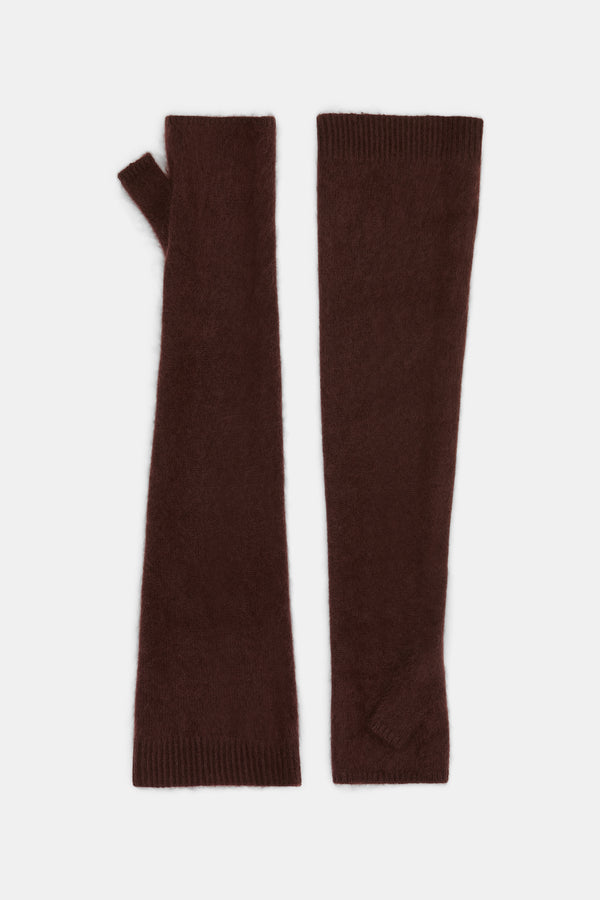 Dorothee Schumacher Virgin Merino-Cashmere Fuzzy Knit Arm-Warmers in Brown Vancouver. Shop Online or in Store.